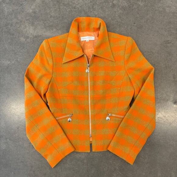 Vintage Y2K Valerie Stevens Plaid Zip Up Orange Blazer Business Casual Jacket S - Picture 1 of 5